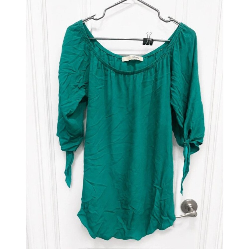 Lola Sky Women’s Large Teal Green Ruched Sleeve Tunic Top